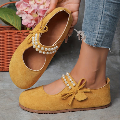 Women's Bow Mary Jane Shoes Round-toe Closure Design Soft Sole for Comfort Versatile Footwear for Casual And Formal Occasions Year-round, Women Shoes