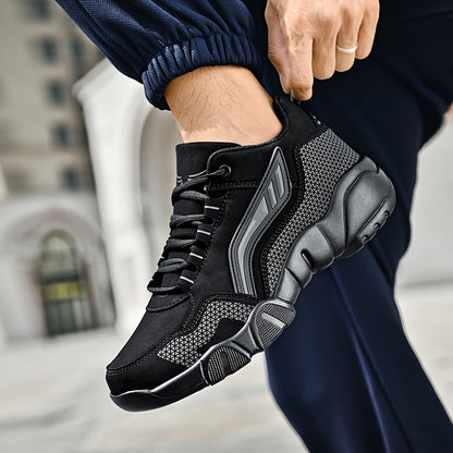 Men'S Lace-Up Sneakers - Thick Cushioned Platform Shoes with Non-Slip Rubber Sole, Low-Top Lace-Up Design in Black/White/Orange Accents - All-Season Walking Shoes for Everyday, Office, Formal Events - Durable Casual Footwear for Men, Versatile Footwear, S