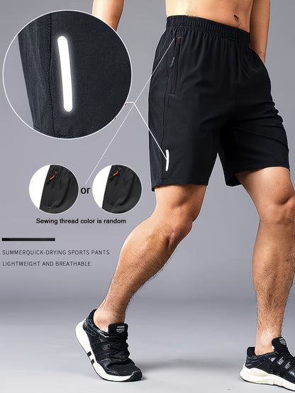3pcs Men'S Stylish Athletic Shorts, Black Drawstring Design, Zipper Pockets, (Includes Wristband)Ideal For Summer Workouts And Outdoor Activities, Plus Size Shorts