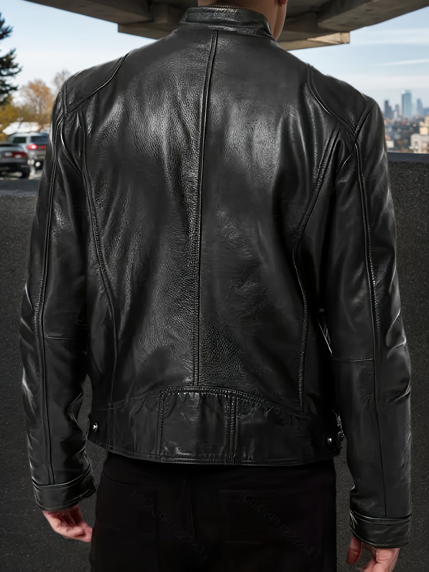 2026 Men'S Stand Up Collar Jacket, Spring And Autumn New Motorcycle Jacket, Stitched Details, Fashionable And Avant-Garde Casual Style Jacket, Retro Motorcycle Outfit, Handsome And Versatile, Worry Free Day And Night Temperature Difference