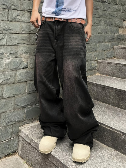 Men'S Casual Loose Fit Jeans, 90% 5% Polyester 5% Bamboo Rayon Rayon Blend, Solid Color Washed Denim, All-Season Non-Stretch Woven Fabric, Regular Length, Allseason Pants | Stylish Casualwear | Nonstretch Denim