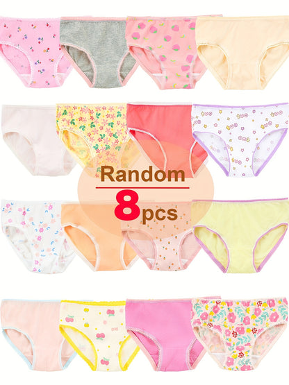 Random 8pcs: Cute Floral Printed Tri-Shorts for Little Girls - Soft, Stretchy, And Perfect for All Seasons