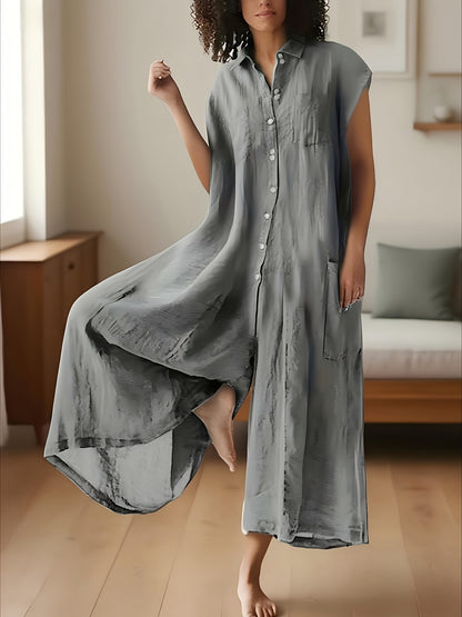 Women's Green V-Neck Pleated Jumpsuit - product view 3
