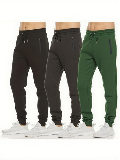 (3pcs) Men's -Lined Fall/Winter Athletic Casual Pants with Pockets And Drawstring - Warm, Comfortable, And Versatile for Gym, Leisure, And Outdoor Activities, Joggers
