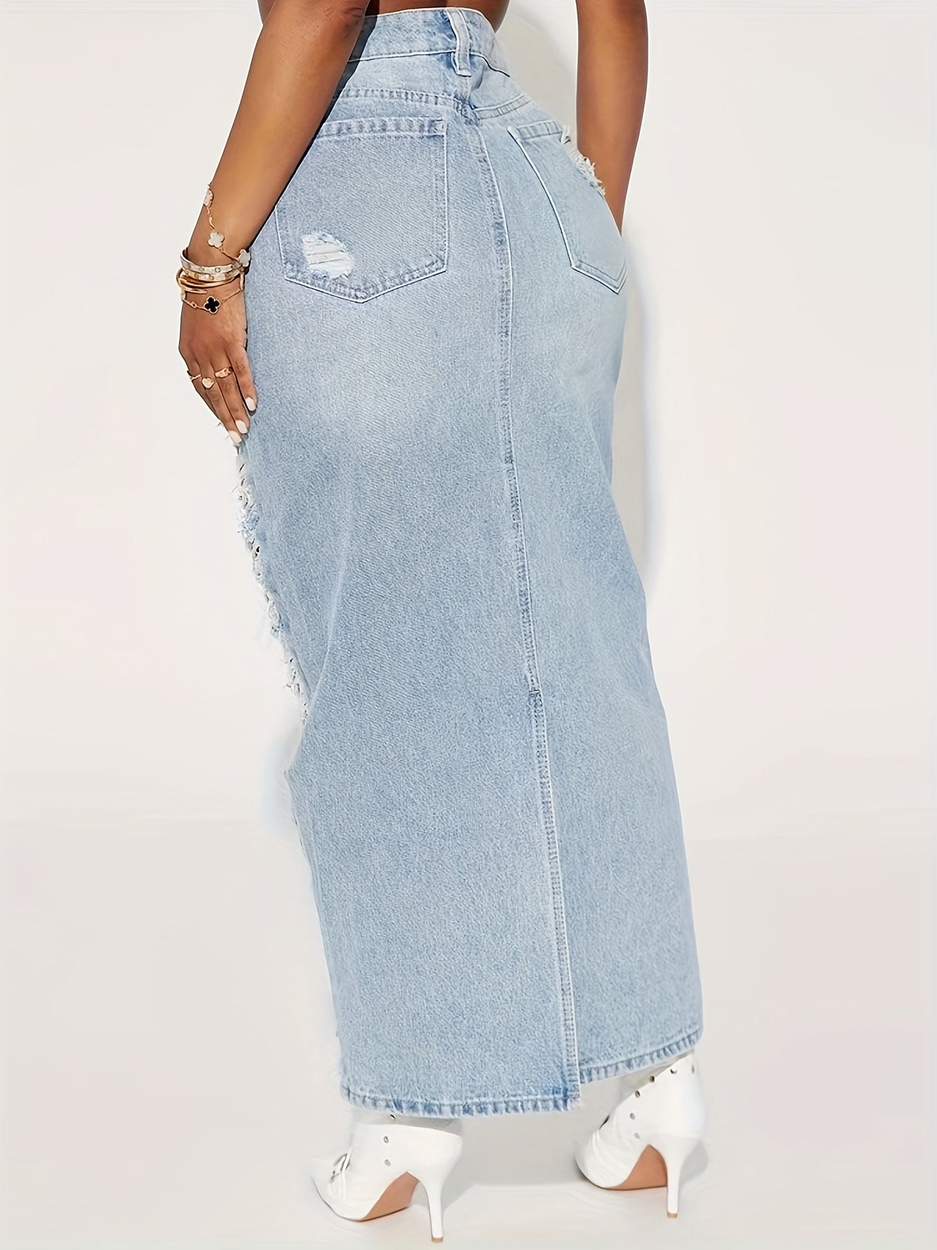 26AW Women'S Unbuttoned Retro Stylish Casual Elegant Mid-Chest Pocket Machine Washable Durable Multi-Functional Loose Hole-Punched Denim Long Dress Street Trendy Style
