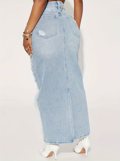 26AW Women'S Unbuttoned Retro Stylish Casual Elegant Mid-Chest Pocket Machine Washable Durable Multi-Functional Loose Hole-Punched Denim Long Dress Street Trendy Style