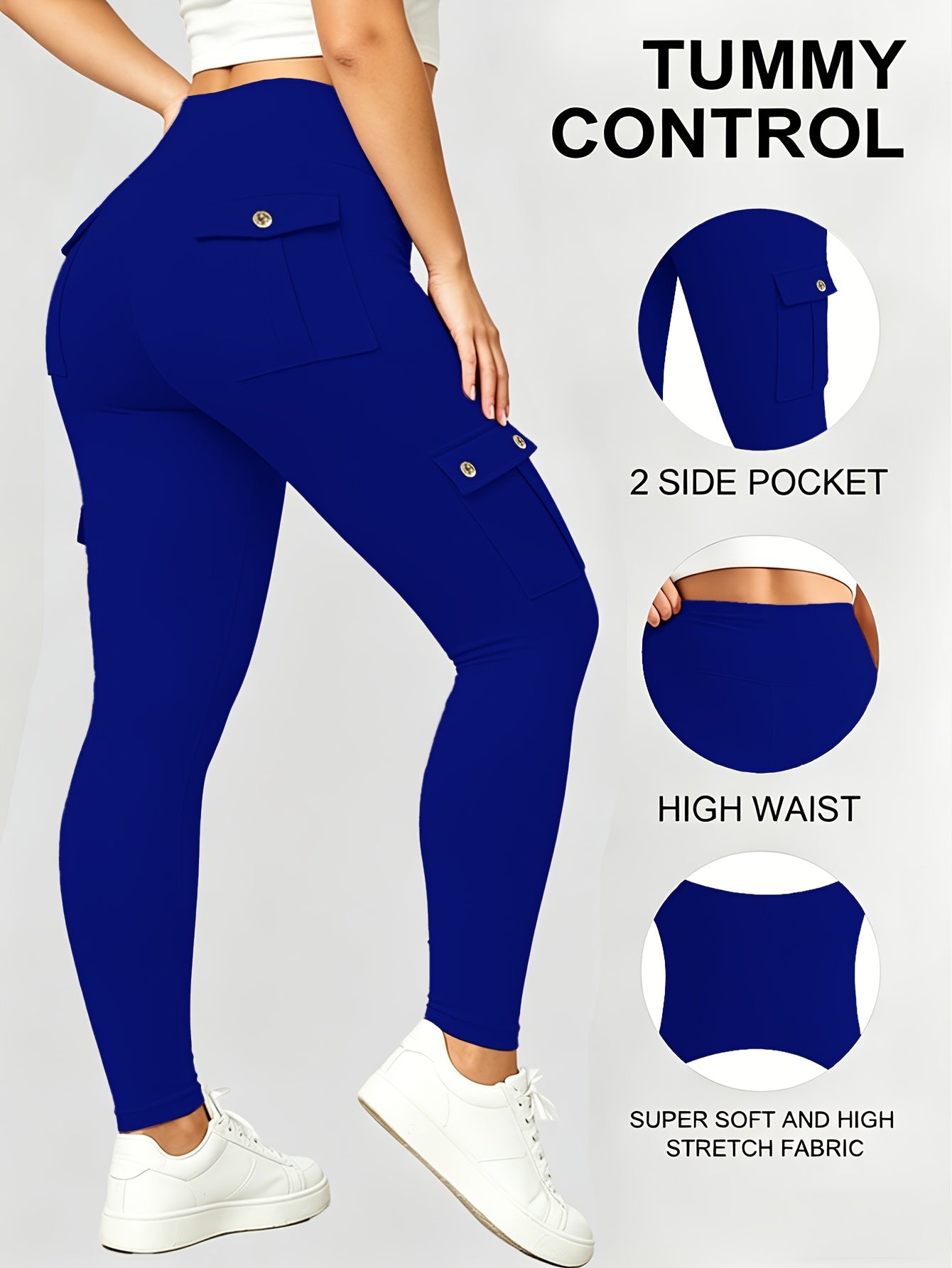Large-size Women'S Stretchy High-waist Fitness Pants With Multiple Pockets, Breathable And Lightweight Yoga Pants, High-waisted Pants For Toning The Waist And Abdomen, Suitable For Running, Fitness, Yoga, And Casual Outings