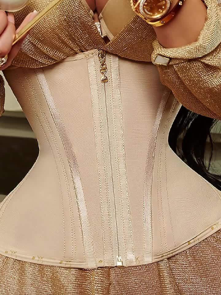 Feelingirl Plus Size Adjustable Hooks And Zipper Long Torso Tummy Control Corset Latex Waist Trainer for Women, 15 Steel Boned Back Support Waist Trainer Belt