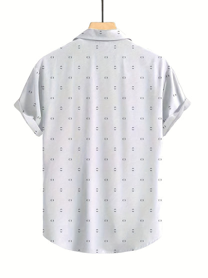 Men's Stylish Geometric Print Short Sleeve Button-Up Shirt - Summer Casual Wear, Lightweight Non-Stretch Fabric, Perfect for Business Or Leisure Outfits, Versatile Clothing, Classic Collared Design, Smooth Texture Fabric, PLUS SIZE