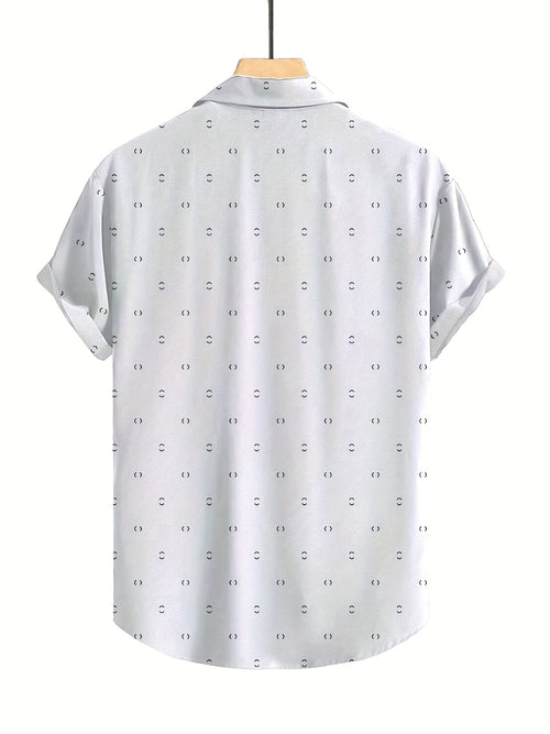 Men's Stylish Geometric Print Short Sleeve Button-Up Shirt - Summer Casual Wear, Lightweight Non-Stretch Fabric, Perfect for Business Or Leisure Outfits, Versatile Clothing, Classic Collared Design, Smooth Texture Fabric, PLUS SIZE