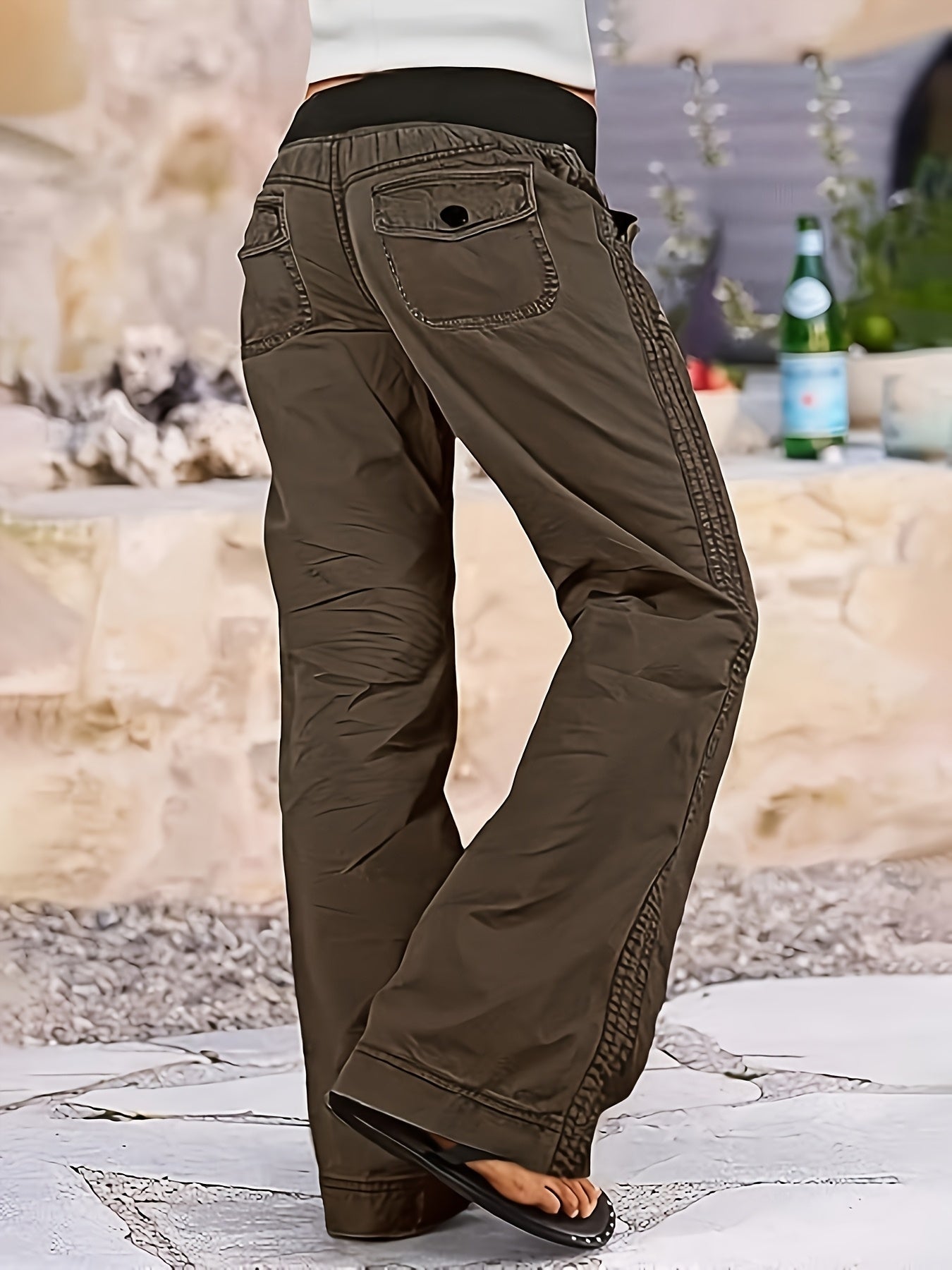European And American Style, Individualistic Street Style, Slim Fit, Flattering, Cargo Pants, Women's Straight Leg Wide-Leg Pants with Lace-Up, Low-Rise Casual Jeans