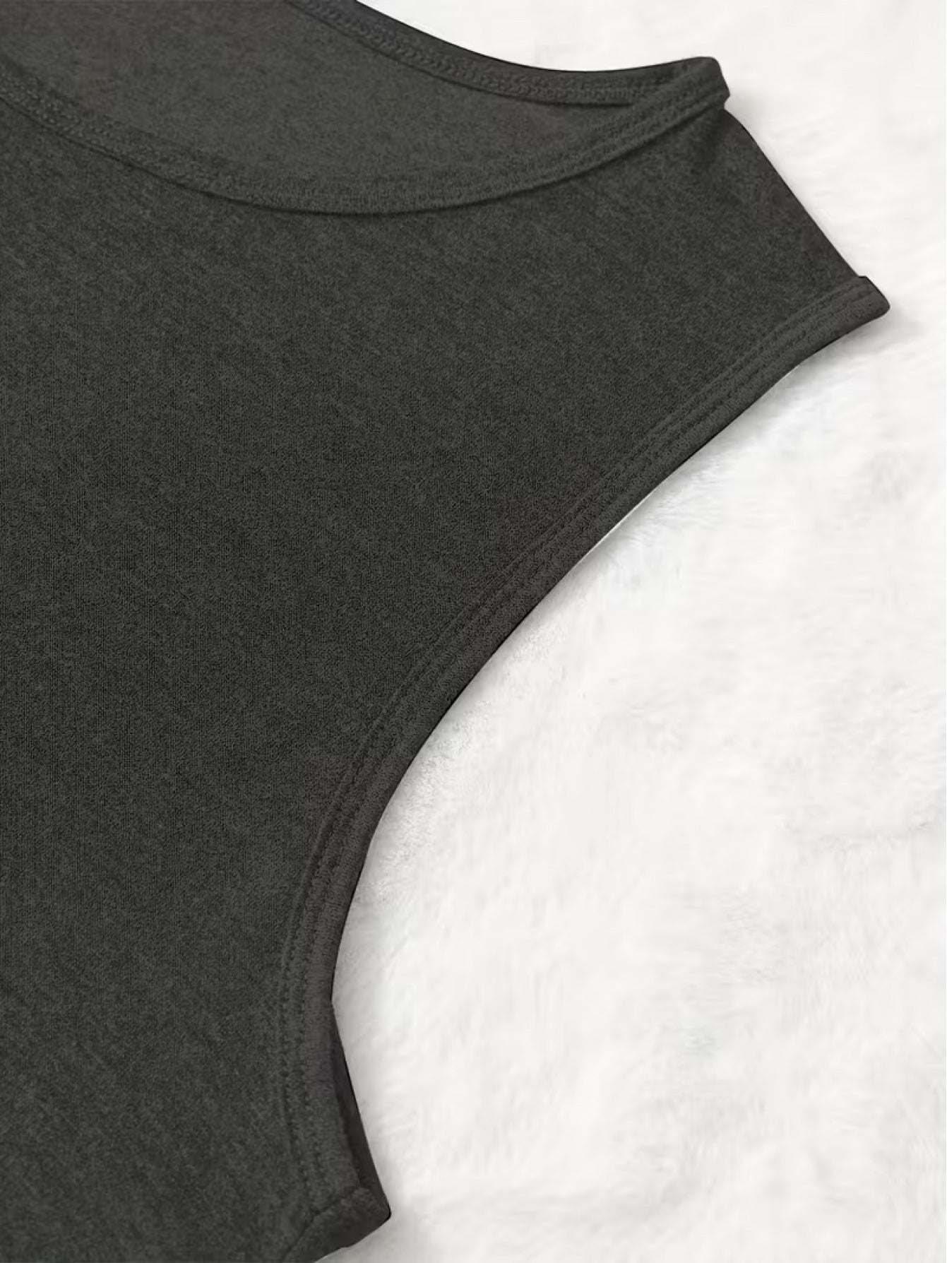 Light Grey Polyester Printed V-Neck Tank Top - product view 27