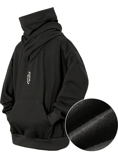 Men's Women's Ninja Double Neckline Cotton Hip Hop Hoodie, Loose Fashion Casual Pocket Hooded Sweatshirts for Daily Outdoor Wear, Men Fall & Winter Hoodies, Soft Long Sleeve Clothes, Men's Clothing, Cold Weather Gear, Men Gifts
