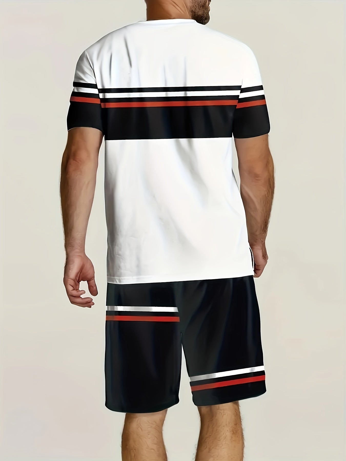 2pcs Casual Sports Suit-soft 100% Polyester Round Neck T-shirt And Shorts-breathable, Slightly Stretched And Patterned for Spring/summer Beach Outings