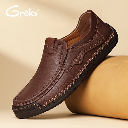 GREKS New Hand-Stitched Men's Outdoor Casual Shoe Slip-On Flat Shoe Spring Low-Cut Breathable Plus Size Loafers