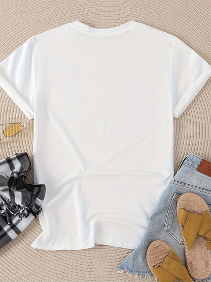 Women's Loose Casual Short Sleeve T-Shirt- Blessing and Anointing Geometric Pattern, Stretch Fabric, Round Neck Design, Comfortable for All Seasons, Machine Washable, Easy Fashion, Soft and Comfortable Material