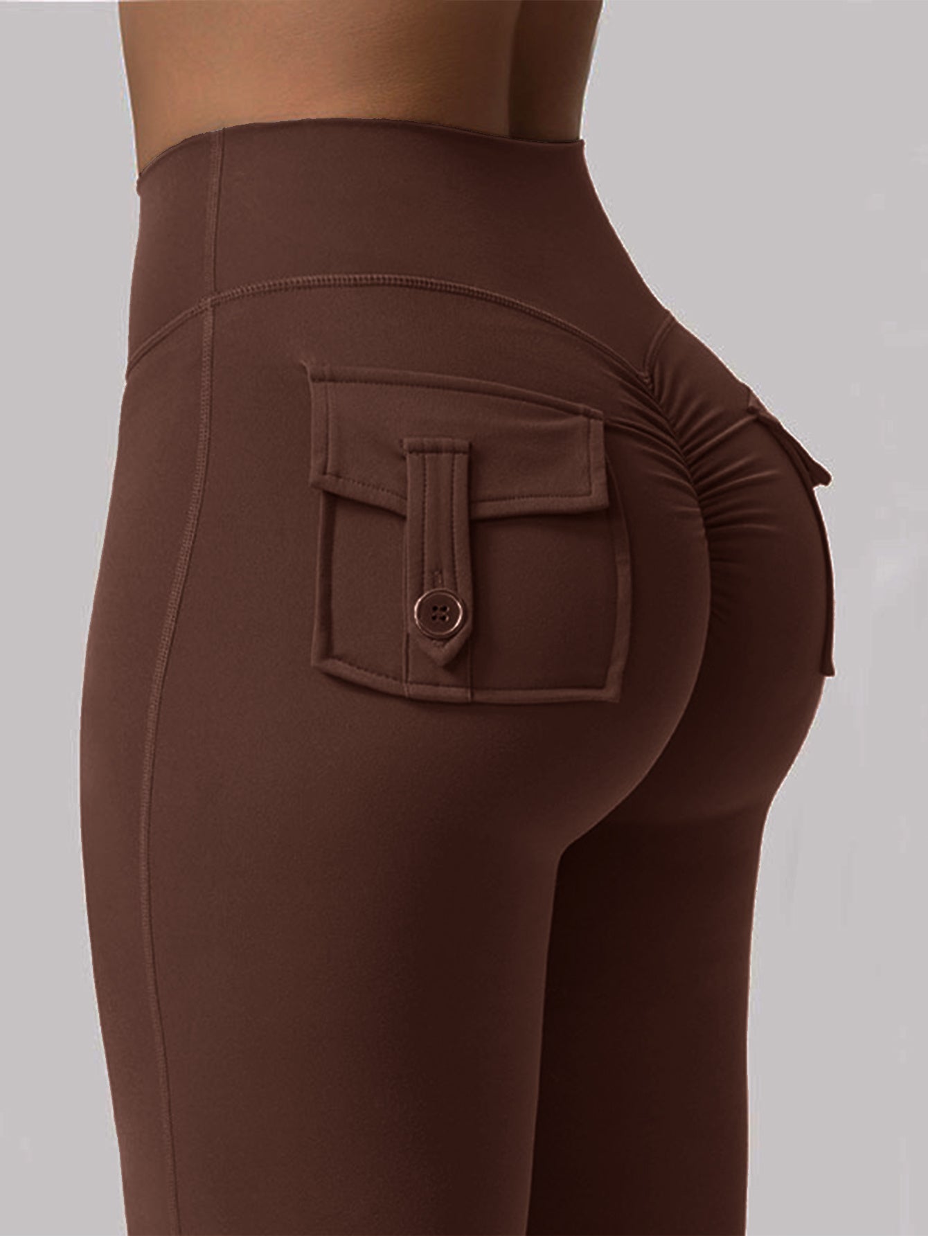 FOEIERAA 1pc Fashion Workwear Style Flare Pants, Women's Casual Flare Pants, High-Waist Pocket Joggers, Workwear Style Peach Butt Yoga Pants, Quick-Dry Tummy Control Butt Lifting Sexy Long Pants, Flare Leggings