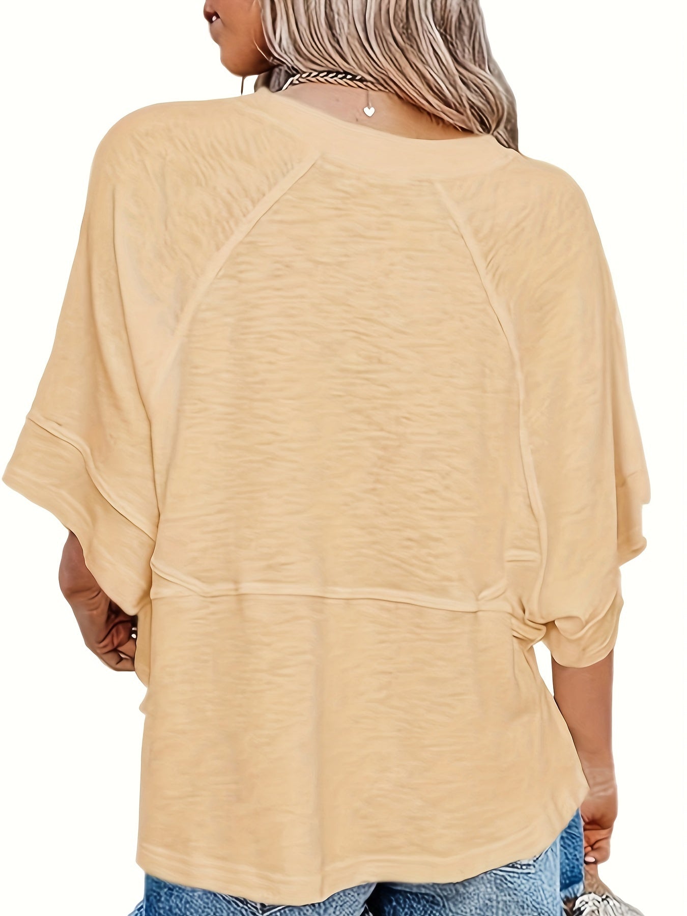 Women's Summer Casual Crewneck Batwing Half Sleeve T-Shirts Solid Color Loose Fit Cute Basic Flowy Tops Tees Blouses