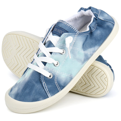 Tie-Dye Low Top Canvas Sneakers For Women Slip On Lace Up Flats