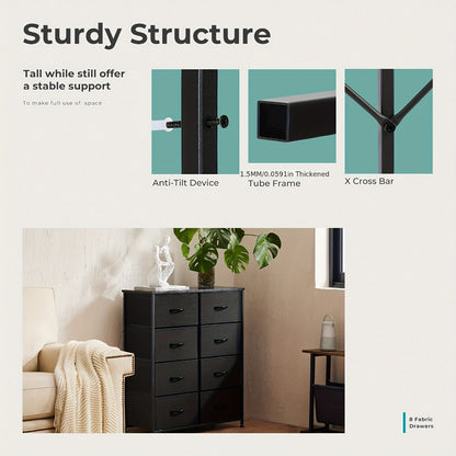 8-Drawer Fabric Storage Chest - Steel Frame and Oak-Look Finish
