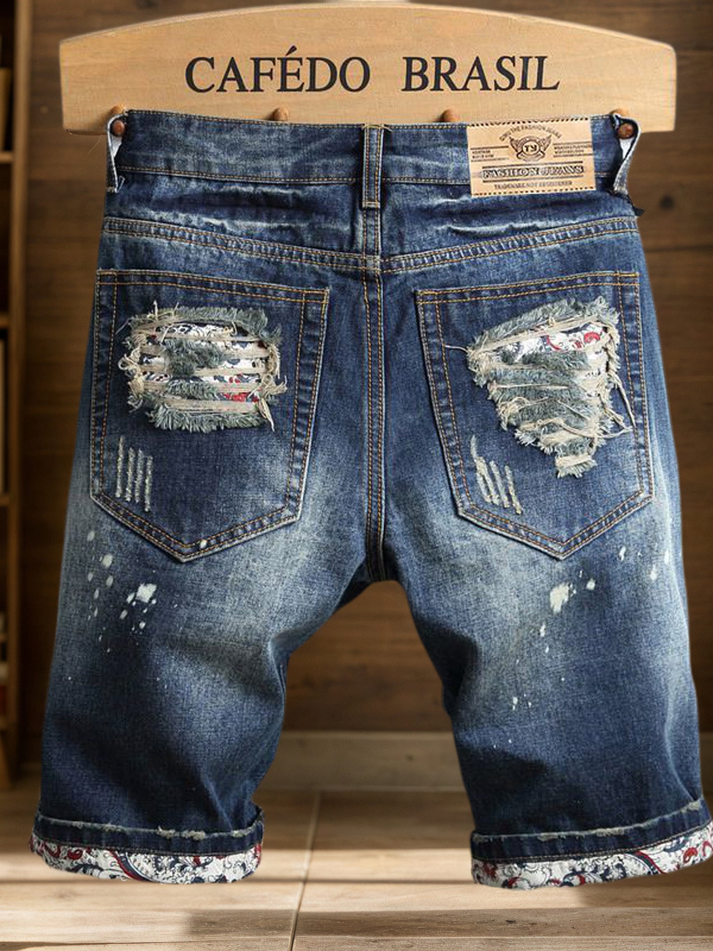 Men'S Ripped Jeans Distressed Ripped Slim Straight-Leg Jeans Stylish Shorts Trendy Loose-Fitting Ripped Straight-Leg Mid-Calf Pants Men Slim-Fit Jeans Durable Fabric