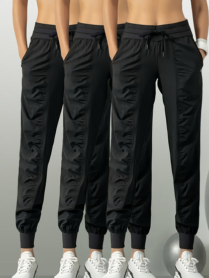 3pcs Women's Quick-Dry Training Tracksuit Pants - Slim Pleated Athletic Joggers with Drawstring Waist & Side Pocket, Gym Workout Pants Suitable for Running,, Gym - Spring Summer Fall Solid Color (Machine Washable)