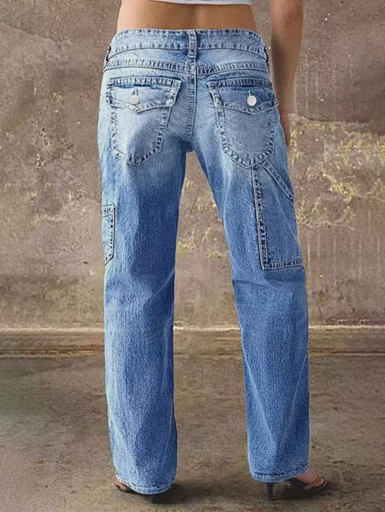Women'S Spring New Retro Jeans, High-Waisted Loose Style, Multi-Pocket Washed Straight-Leg Denim Pants