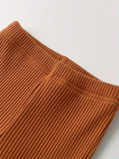 Kukitty Infant Baby Girl 3pcs Solid Color Flare Pants Casual Ribbed Leggings, for Outdoor