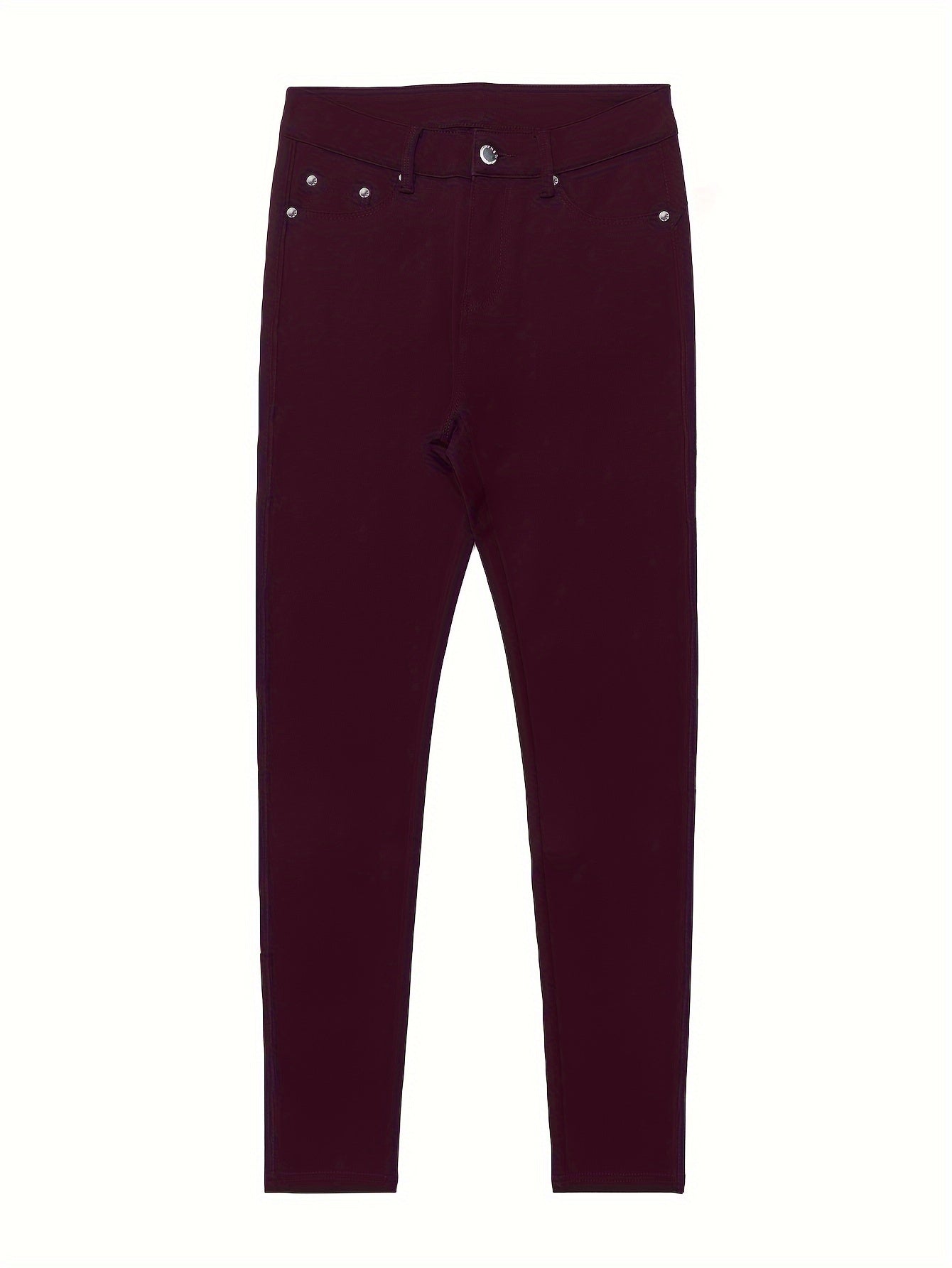 Women's High-Waisted Stretch Street Style Solid Black Skinny Fashion Metal Button Detail Casual Jeans
