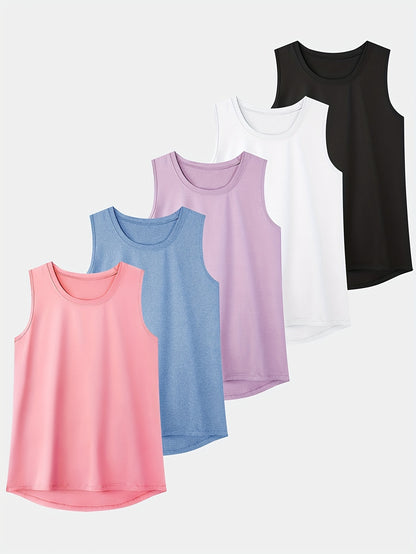 5 Pack Women's Athletic Tank Tops - Quick Drying, Fitness Training Running I-back Design, Breathable Polyester Blend, 2026, Valentine's Day, Gifts
