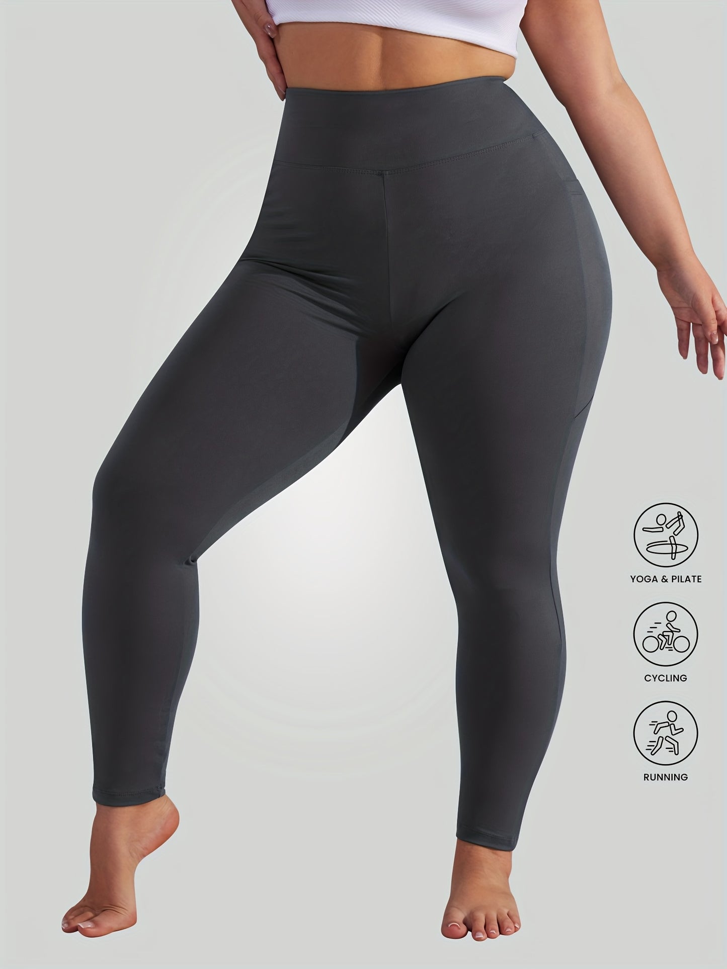 3-Pack Women's High-Waisted Yoga Pants with Pockets - Tummy Control Cycling Workout Leggings, Soft Stretchy Fabric, All-Season Comfort, Solid Color, Cropped Length