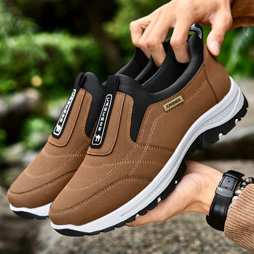 Men's Low-Top Sneakers with Slip- & Letter Print - - Casual Athletic, Upper & Cushioned Insole, Sole for Gym, Office, Casual Attire - Comfortable Round Toe (-Terrain)