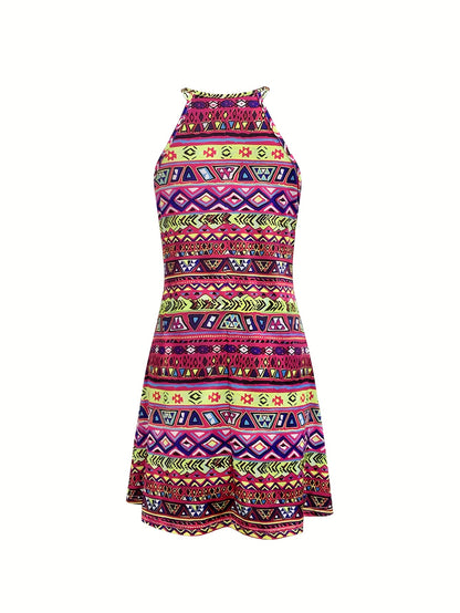 New Fashion Holiday Ethnic Style Printed Neck-Hanging Dress