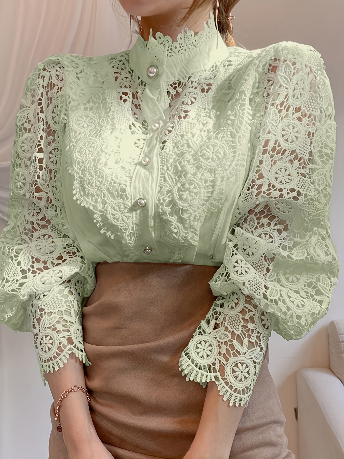 Women's Dark Green Lace Shirt - product view 30