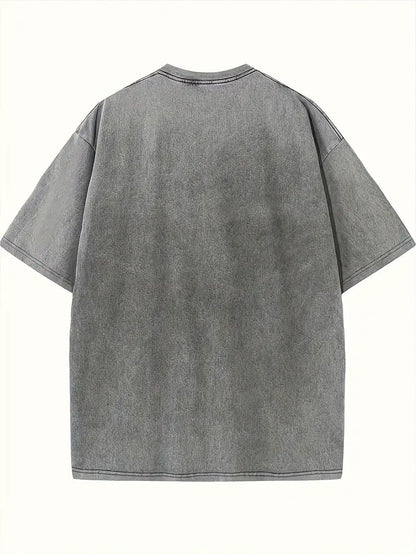 Spring And Summer Racing Pattern Men'S T-Shirt Top, Micro Elastic Fit, Washed with Water to Make Old, Breathable Black Round Neck Short Sleeved T-Shirt, Daily Casual Street T-Shirt Top