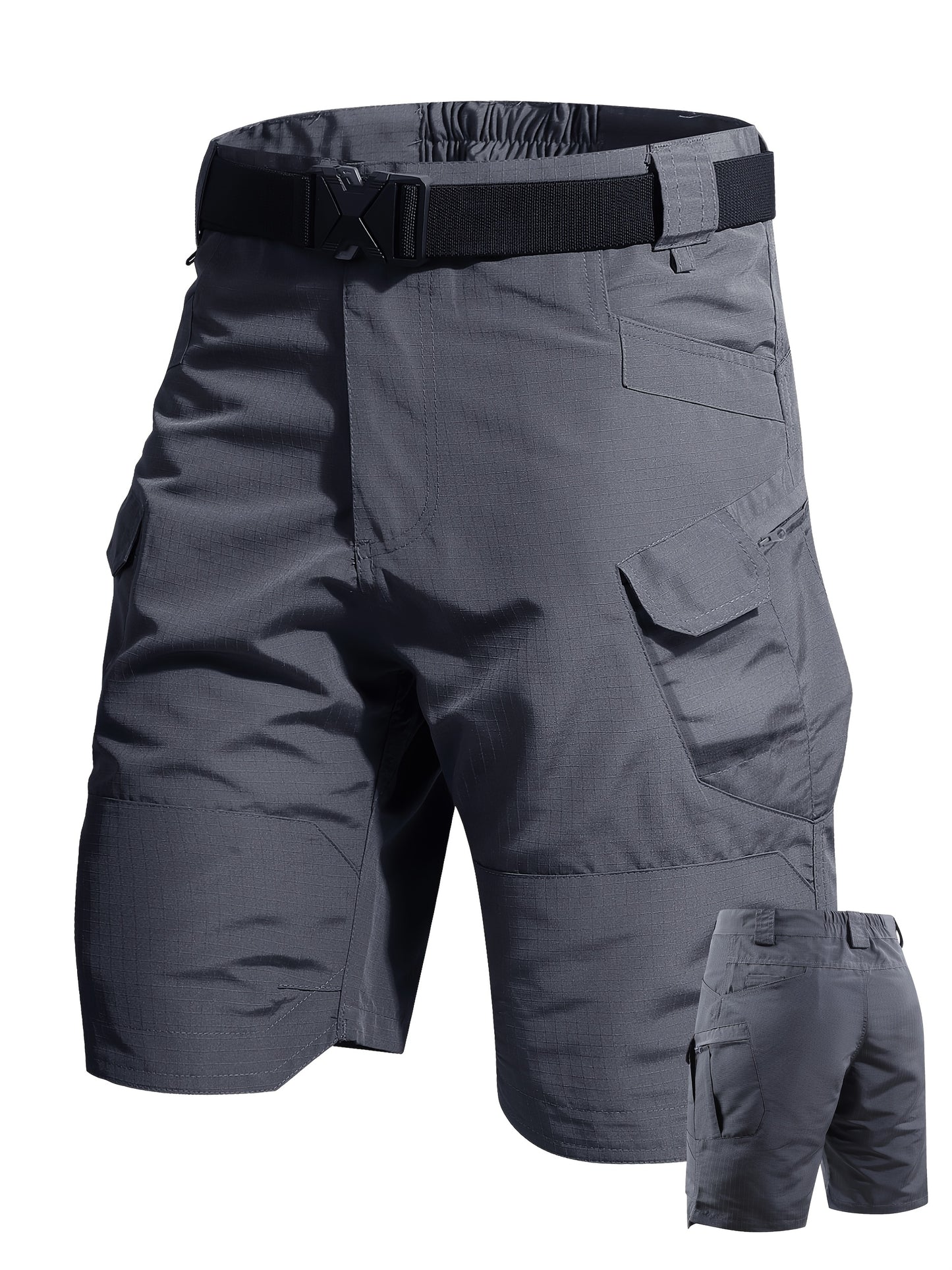 Men's Black+gray Polyester Cargo Shorts - product view 8