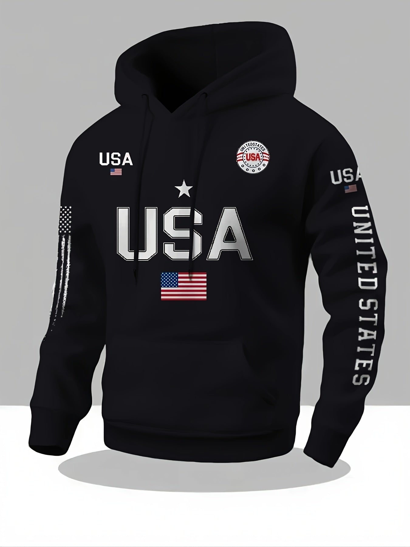 USA Flag Pattern Printed Hoodies, Men's Sweatshirts, United States Letter Printed Casual Knitted Fabric Pullovers for Both Men and Women, Student Couple Outfits, Fashionable Sweatshirts, Autumn and Winter Men's and Women's Sweatshirts