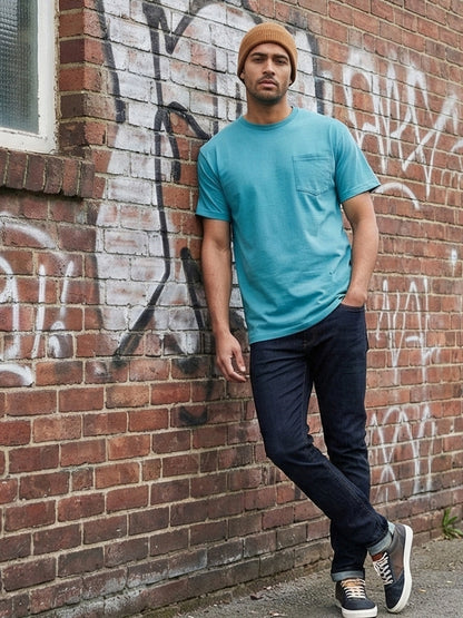 5pcs Men Unisex 100 Cotton Pocket T Shirts Short Sleeve Crew Neck Loose Fit Solid - product view 24