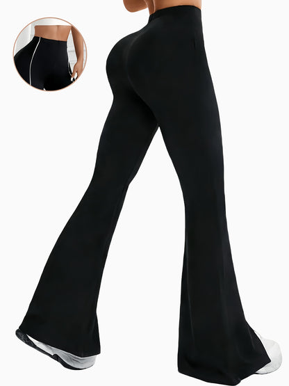 High-Waisted Slit Flared Pants with Side Lines, Elastic Pants, Retro And Versatile Casual Long Pants