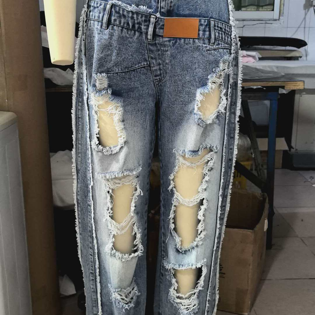 High-waisted Ripped Jeans with Cuffed Hems, Stylish, Trendy and Street-style