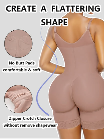 Women's Shapewear Tummy Control and Butt-Lifting Body Shaping Pants with Zippered Gusset and Detachable Shoulder Straps, the Top Choice for Summer Outfits, Waist and Abdomen Shaping Belt