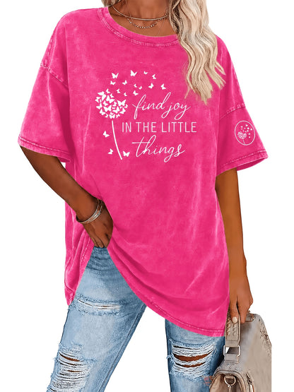 Women's Vintage Washed T-Shirt - 230g Thick Short Sleeve Round Neck Retro Loose Fit Tee with Washable Softness, Casual Spring Summer Casual Attire for a Layering Piece (Machine Washable)