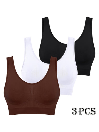 3pcs Set Of Women'S Sports Bra, Seamless, Breathable, Lightweight Without Chest Pads, Vest Underwear, Yoga Running Sports Bra