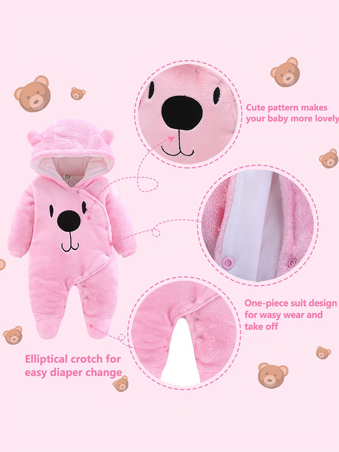 Baby Newborn Snowsuit Winter Hooded Footie Fleece Jumpsuit for Infant Girls Boys, for Outdoor