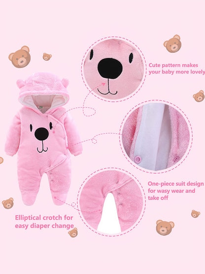 Baby Newborn Snowsuit Winter Hooded Footie Fleece Jumpsuit for Infant Girls Boys, for Outdoor