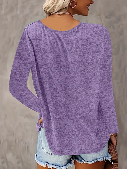 SINHOON 4pcs Women's Clothes Spring And Autumn Casual Top, Solid-Color Long-Sleeved V-Neck T-shirt