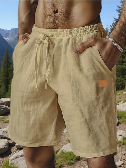 New Shorts, Drawstring Style, Elastic Waist, Solid Color, Breathable, with Pockets, Suitable for Daily Beach And Seaside Wear, Casual Shorts, Men'S Wear