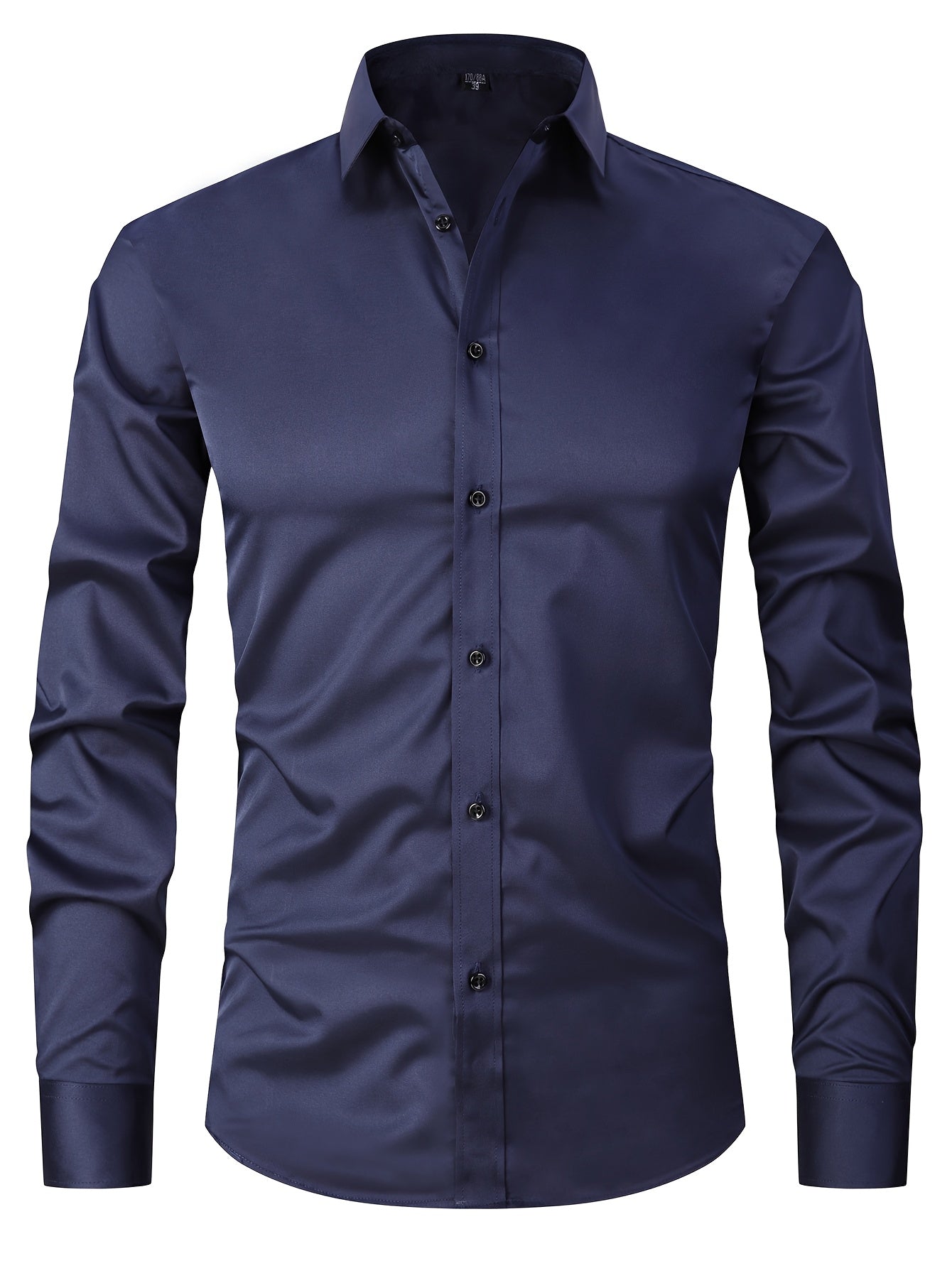 Men's Slim Fit Muscle Shirt - Stretch Polyester Blend Long Sleeve for Body Contouring | Glossy Solid Color Workout & Casual Shirt | Spring/Fall Gym-to-Street Wear (Hand Wash)
