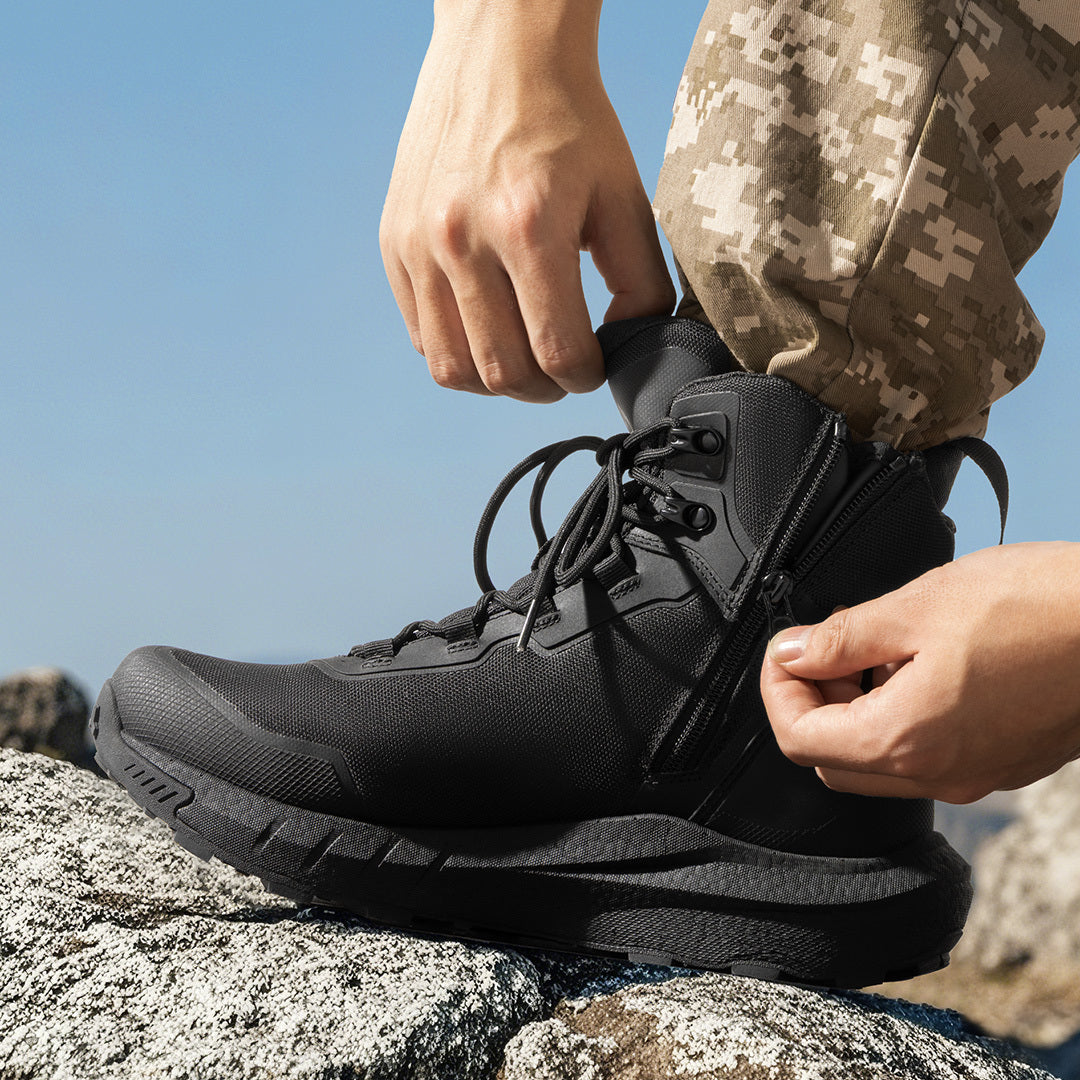 Men's Tactical Hiking Boots Lightweight Cushion Sole Side Zipper Motorcycle Combat Boot Work Outdoor 8 Inches Comfortable All Season Comfort Footwear for Rough Terrain & Outdoor Adventures