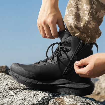 Men's Tactical Hiking Boots Lightweight Cushion Sole Side Zipper Motorcycle Combat Boot Work Outdoor 8 Inches Comfortable All Season Comfort Footwear for Rough Terrain & Outdoor Adventures